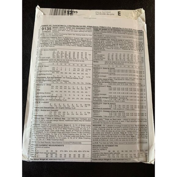 McCall's Misses Bridal Gown and Bridesmaid Dress Sewing Pattern Sz 10 - 14 9135 - Picture 6 of 10